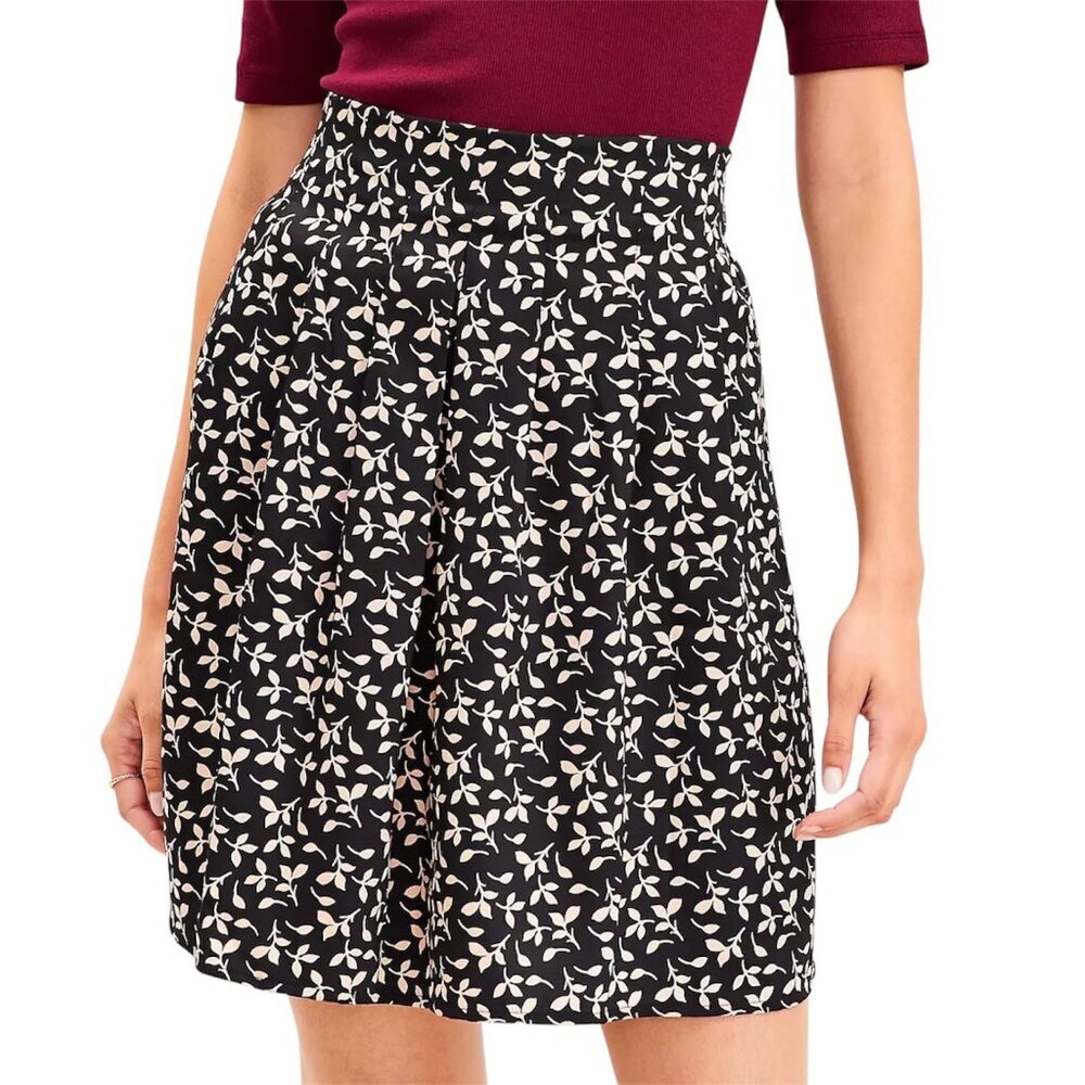 Loft Womens Black & White Floral Above Knee Skirt S Polyester Blend